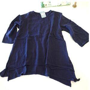 Cotton Lani Navy Crew Neck Asymmetrical tunic top size Medium